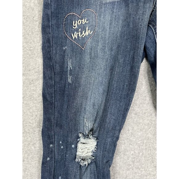 Adam Levine Skinny DENIM Jeans 17 Distressed Embroidered Lips Heart You Wish - Picture 4 of 16